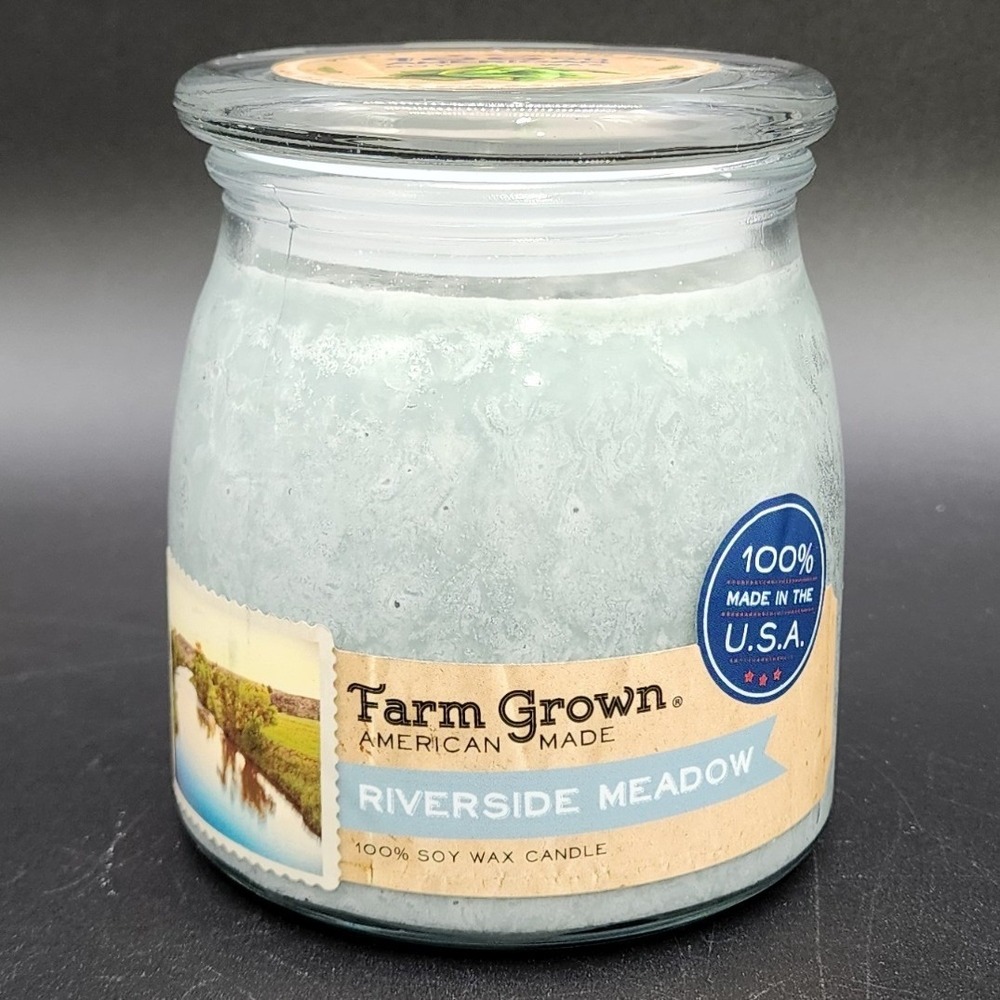 Farm Grown 14oz Blue Riverside Meadow Soy Wax Candle 2-Wick Farmhouse Rustic Dec